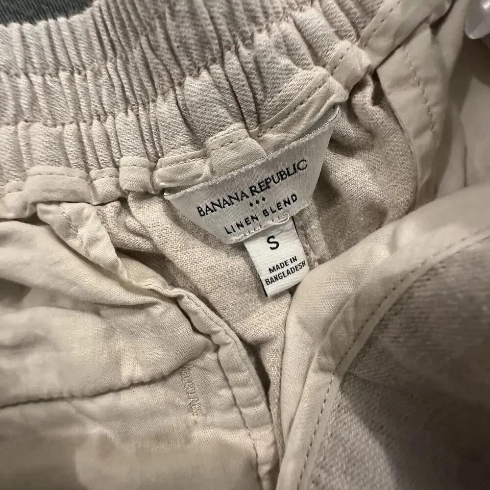 Banana Republic Capri Pants Linen Blend Wide Leg Womens Small Off White Beach